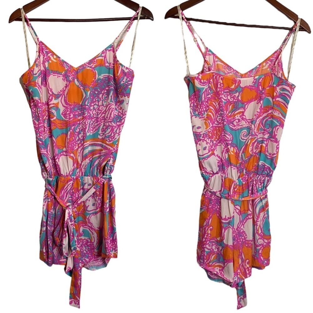 Lilly Pulitzer Deanna Romper Shorely Blue Feeling Tanked Removable Belt Small